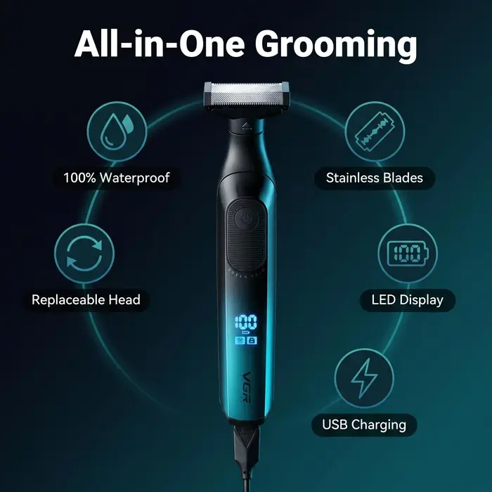 VGR rasoir homme rasoir électrique hommes rasoir rasoir électrique Rasoir Électrique Tondeuse à barbe Professionnel Machine à raser Tondeuse double face IPX6 Étanchéité Barbier Rasoir pour hommes V-36