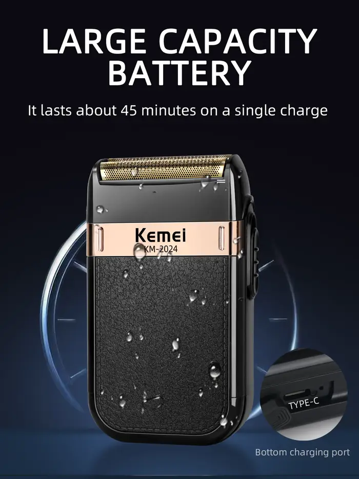 Kemei KM-2024 rasoir électrique pour hommes double lame alternative sans fil