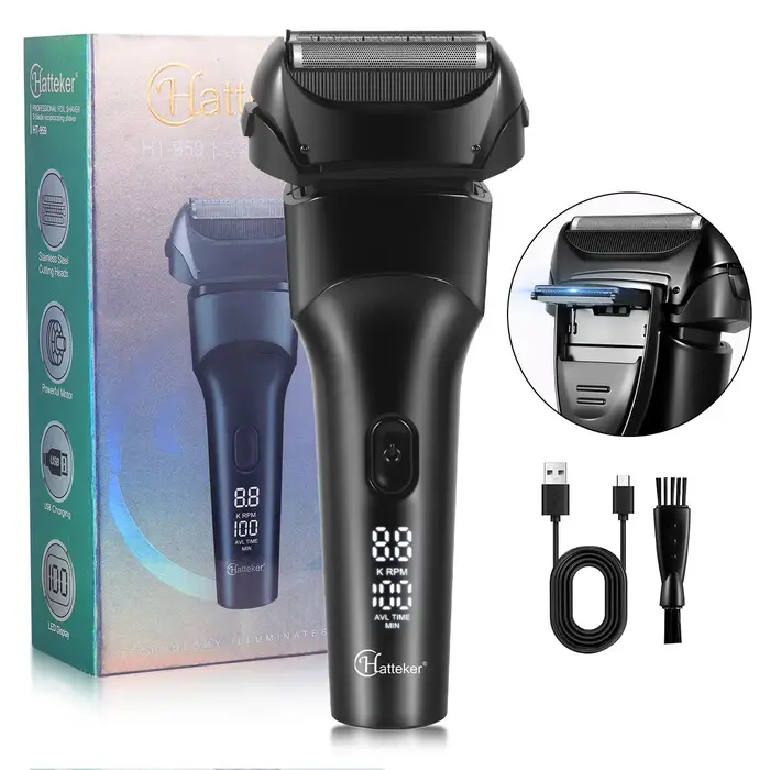 Hatteker tondeuse à barbe pour hommes tondeuse à moustache réglable sans fil avec aspirateur intégré