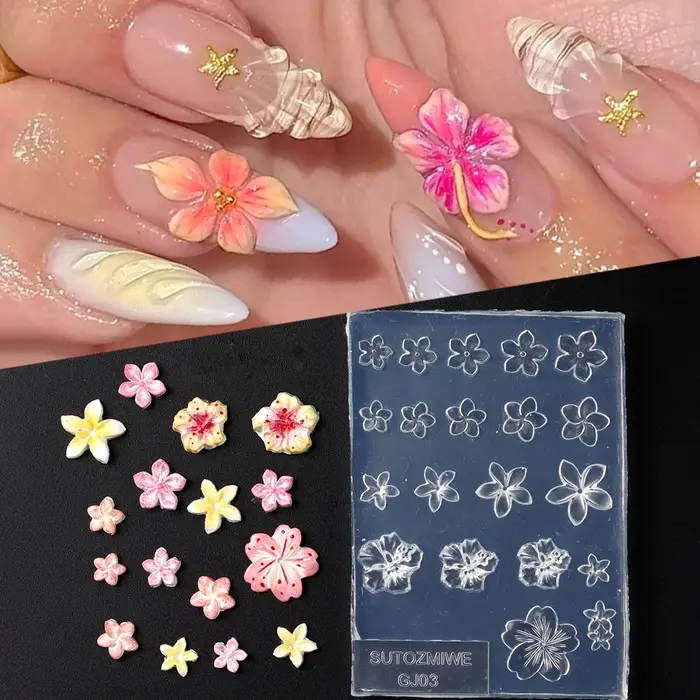 Moule en silicone pour nail art motif fleur d'hibiscus