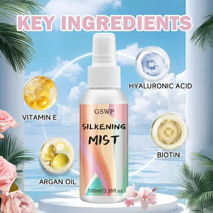 GSWP Silky Hair Spray est un soin sans rinçage avec protection thermique, un parfum agréable et laisse les cheveux lisses et brillants. 100ml