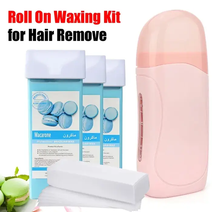【Nouveau! Chaud 】 Kit de cire à rouleau avec chauffage-cartouches d'épilation unisexe ensemble chauffant de crème dépilatoire chaude pour le corps et le visage