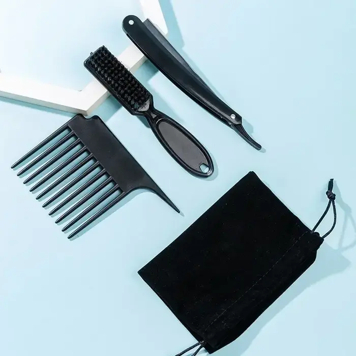 Outil de soin de barbe trois pièces, grattoir, brosse à cheveux, sac de rangement en peluche, outil 
