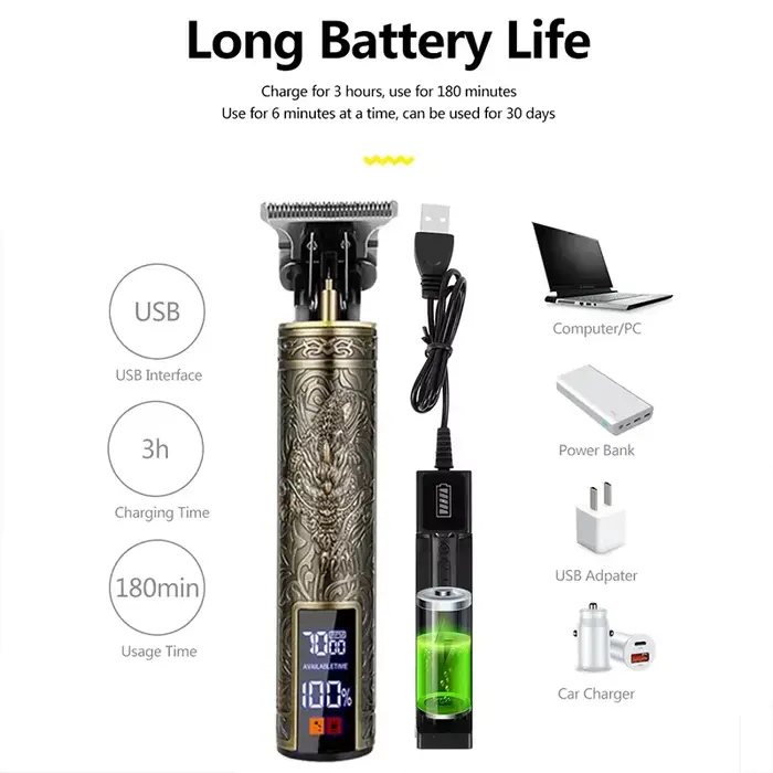 Nouveau! Tondeuse à cheveux électrique T9/accessoires | Rasoir professionnel USB | Machine de découpe chauve fondue 0mm