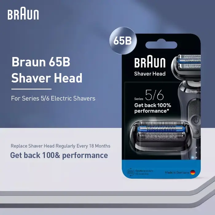Tête de rasoir de rechange Braun 65B avec grille de protection Hydrate Skin Guard compatible avec les rasoirs Series 5 et 6