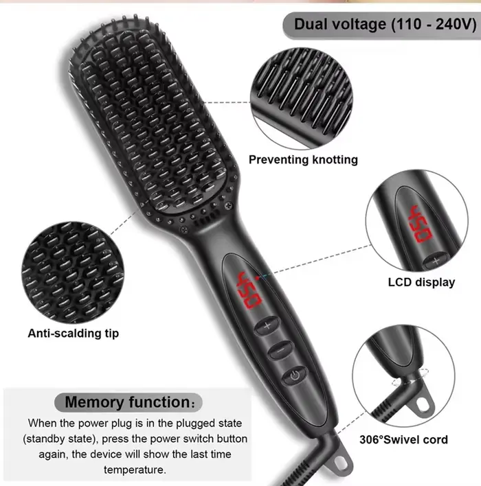 Peigne à barbe électrique, brosse à lisser, brosses à cheveux chaudes, anti-brûlure, brosse à lisser