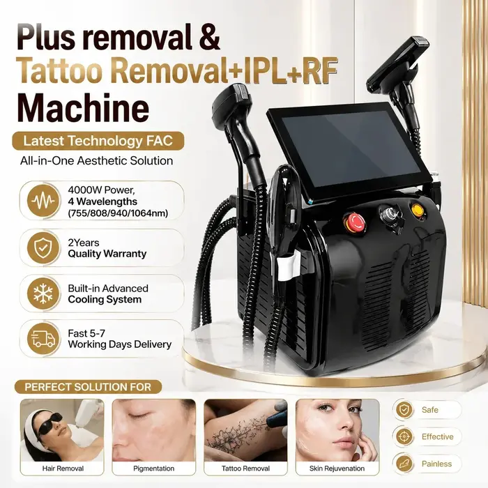 Appareil d'épilation indolore 4-en-1 2026 : Système laser RF Diode (4 longueurs d'onde : 755/808/940/1064 nm) et laser Picoseconde/Nd:YAG