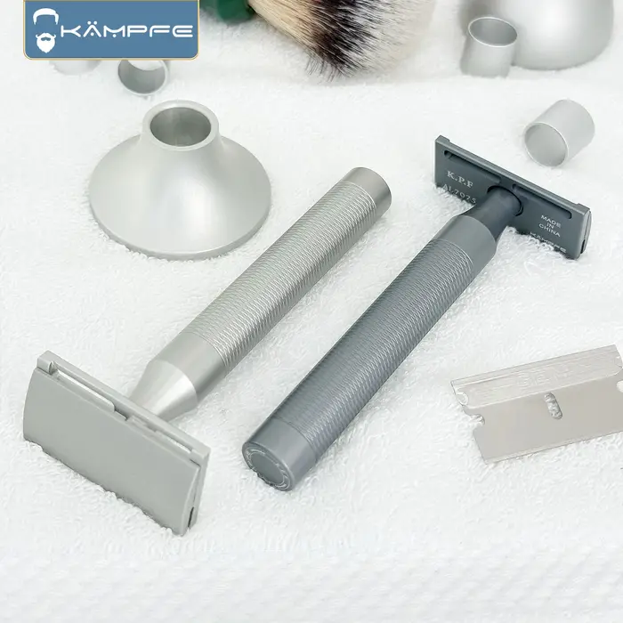 Rasoir de sécurité KAMPFE CNC en alliage d'aluminium usiné avec précision, rasoir agressif simple fa