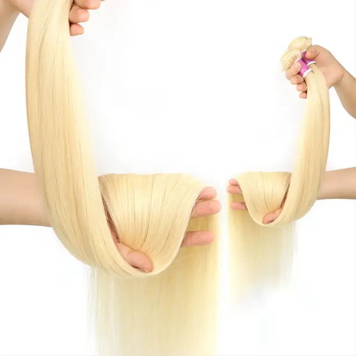 Tissage en Lot Brésilien Naturel Remy Lisse Blond 613, Extensions de Cheveux Humains, 30 34 36 38 40