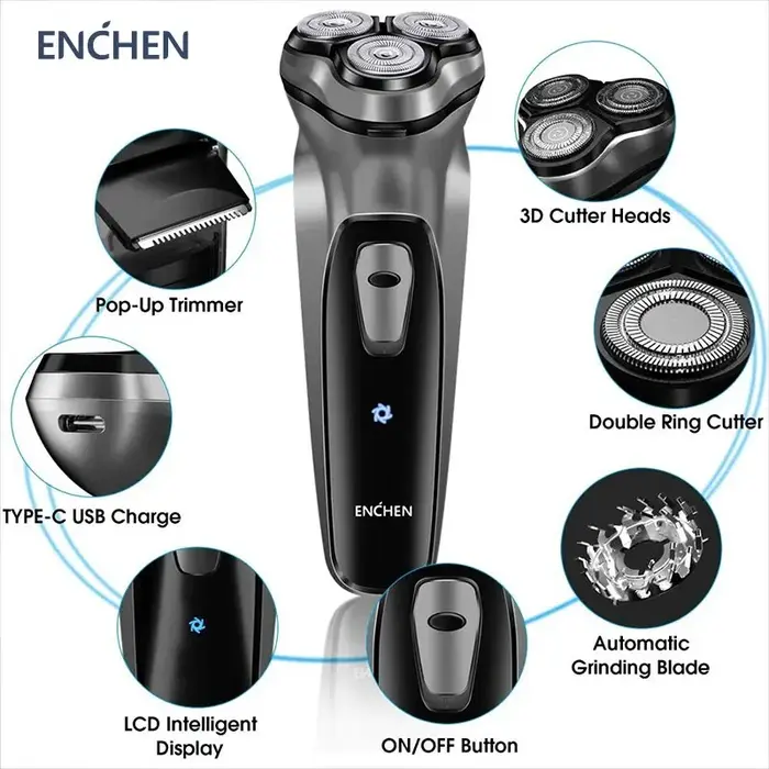 ENCHEN Blackstone Électrique Rasoir Rotatif pour Hommes 3D Flottant Lame Lavable Type-c USB Rechargeable Rasage Barbe Machine