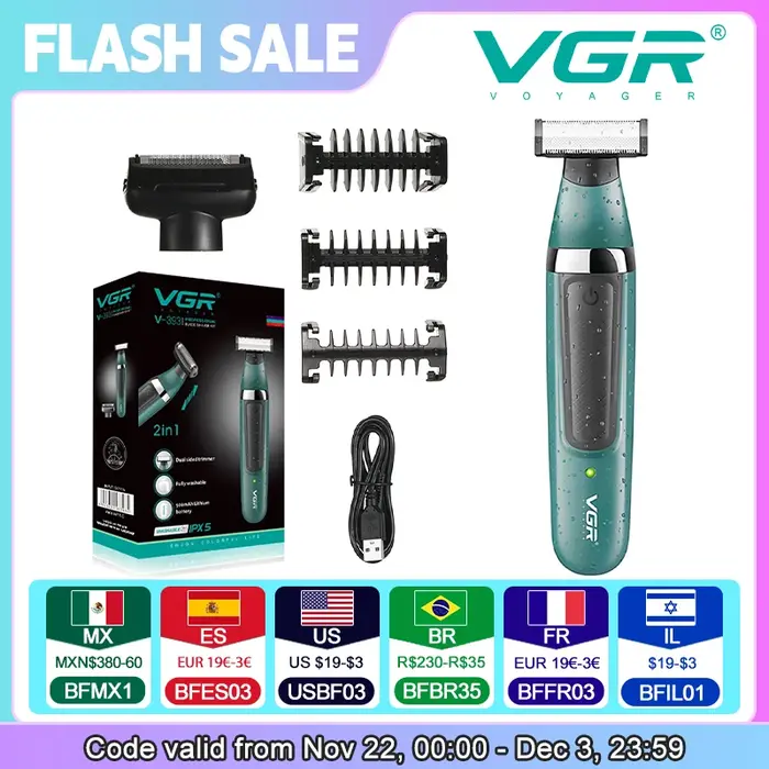 VGR Étanche Rasoir Électrique pour Hommes Corps Tondeuse Bikini Tondeuse Rasoir pour Zones Intimes É