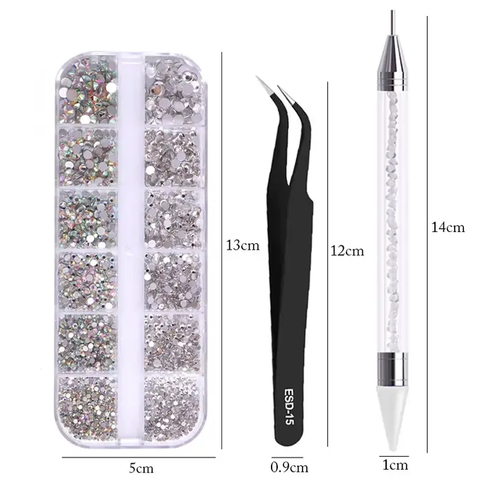 nail art  accesoires ongle decoration strass ongle Strass multi-tailles 3D cristal, 3 pièces/ensembl
