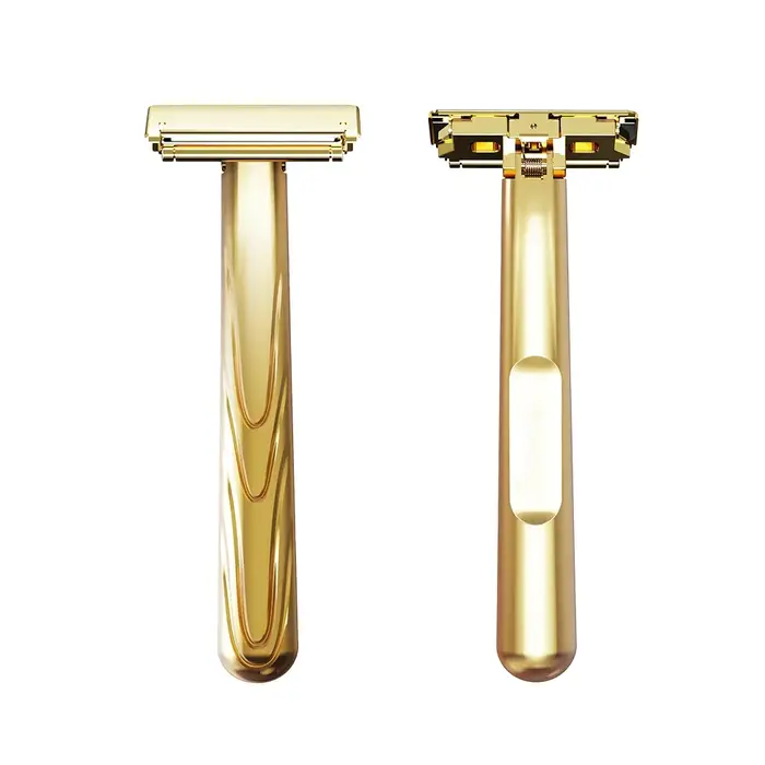 RZACLEAFashionable Luxury Gold Plated Double Edge Safety Razor Classic Manual Wet Shaver for Men Vacation Razors