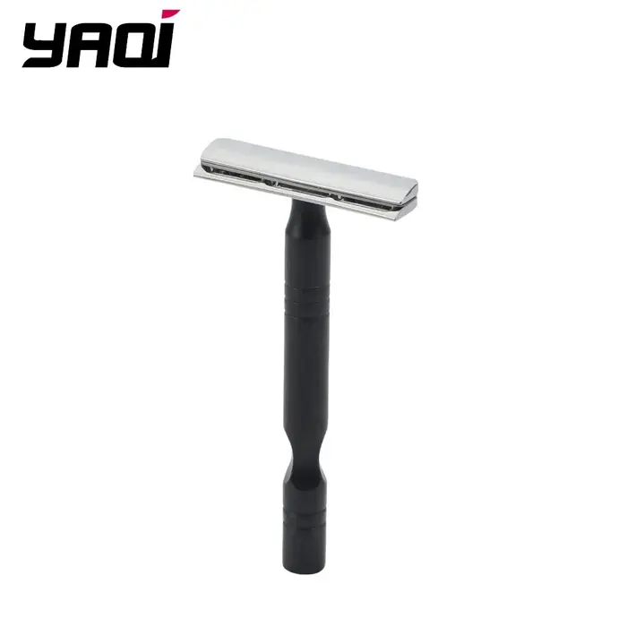 YAQI – rasoir de sécurité pour hommes, manche en aluminium de couleur chromée et noire, lame AC légè