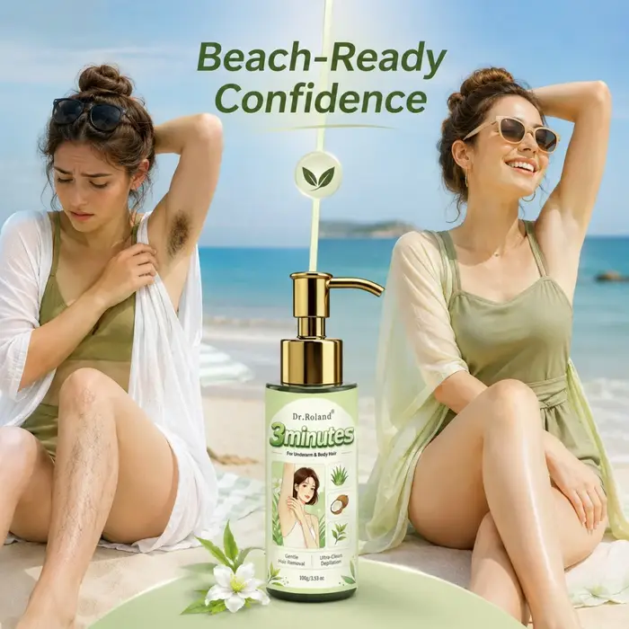 Crème dépilatoire 3 minutes à base d'extraits végétaux, douce, non irritante, sans résidus, pour aisselles, jambes, bras, visage, lèvres et zones intimes.