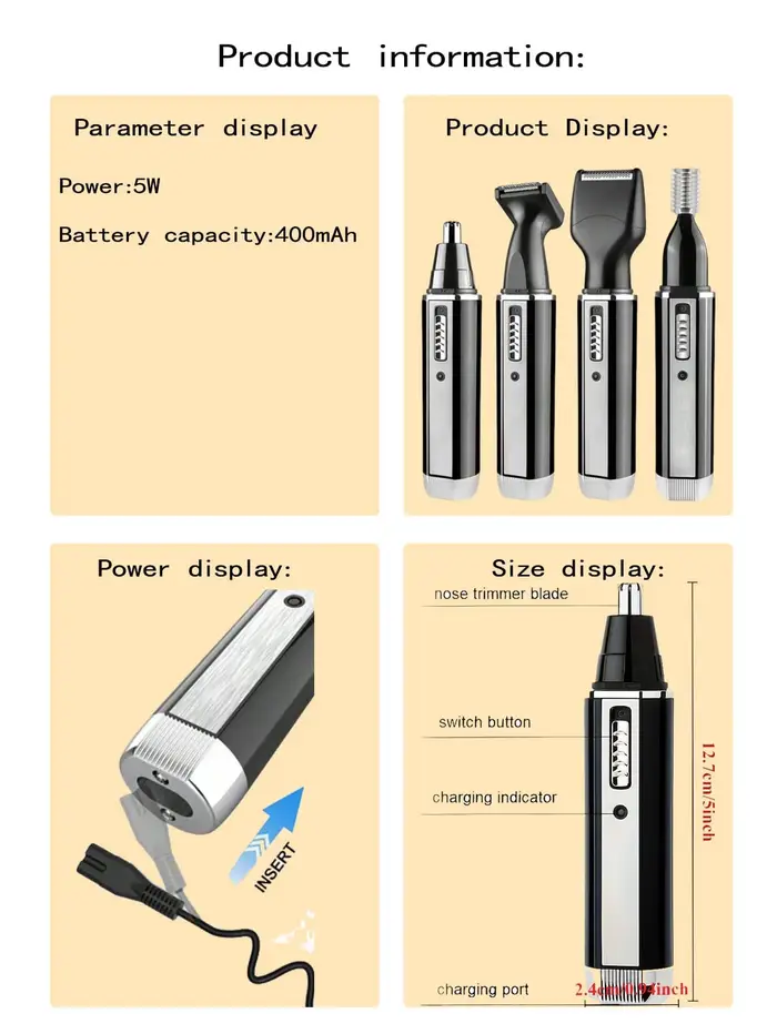 2026 électrique 4 en 1 étanche épilateur nez épilation Bikini sourcil barbe tondeuse toilettage Groomer Kit rechargeable