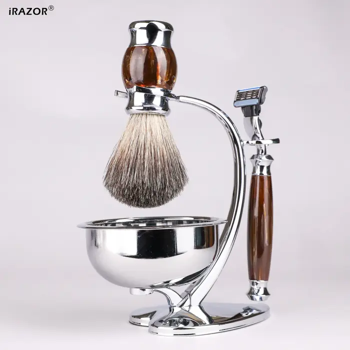 iRAZOR Kit de rasage professionnel pour hommes-Mach 3 lame de rasoir blaireau cheveux accessoire de 