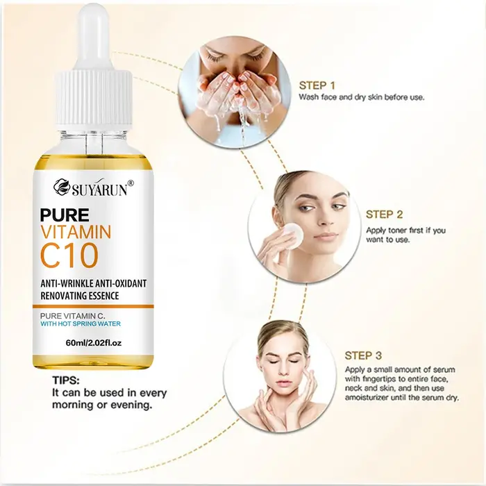 SUYARUN Sérum à la vitamine C 10% pour le visage - Traitement anti-âge éclaircissant