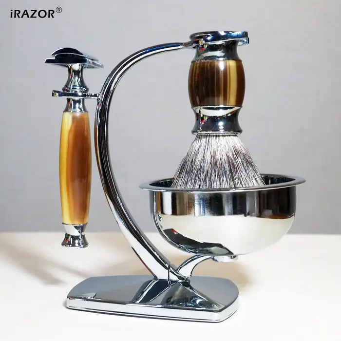 Kit de rasoir à double tranchant iRAZOR Classic pour homme avec 10 lames de rasoir manuelles, bol à