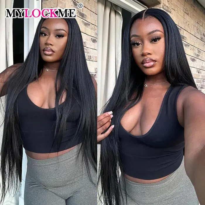 Perruque Lace Front Wig sans colle naturelle, cheveux lisses, 13x6, 5x5, 13 tage, densité 180, bon m