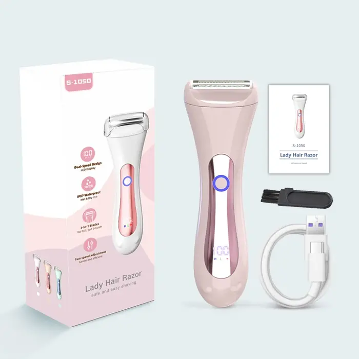 Rasoir électrique étanche pour femmes, rasoir portable humide et sec avec tête à trois lames pour l'