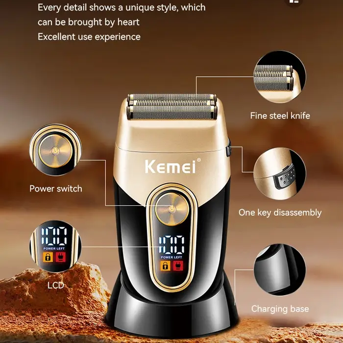 Kemei lavable barbe rasoir électrique pour hommes Rechargeable Stubble