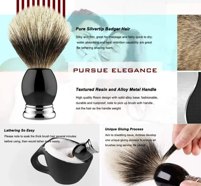 Brosse de rasage de luxe en poils de blaireau pur 100% argenté 22mm