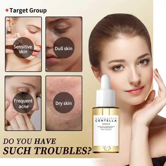Sérum éclaircissant Centella Asiatica : calme l'irritation, réduit les défauts, équilibre les sébum et diminue les marques sombres pour une peau claire.