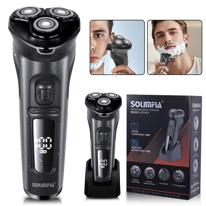 Solimpia LCD Dislay rasoir électrique étanche pour hommes humide sec cou barbe rasoir électrique Mac