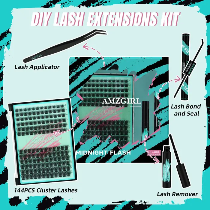 Amzgirl-Kit d'Extensions de Cils avec Pince à Épiler et Dissolvant, DIY, 144 Pièces