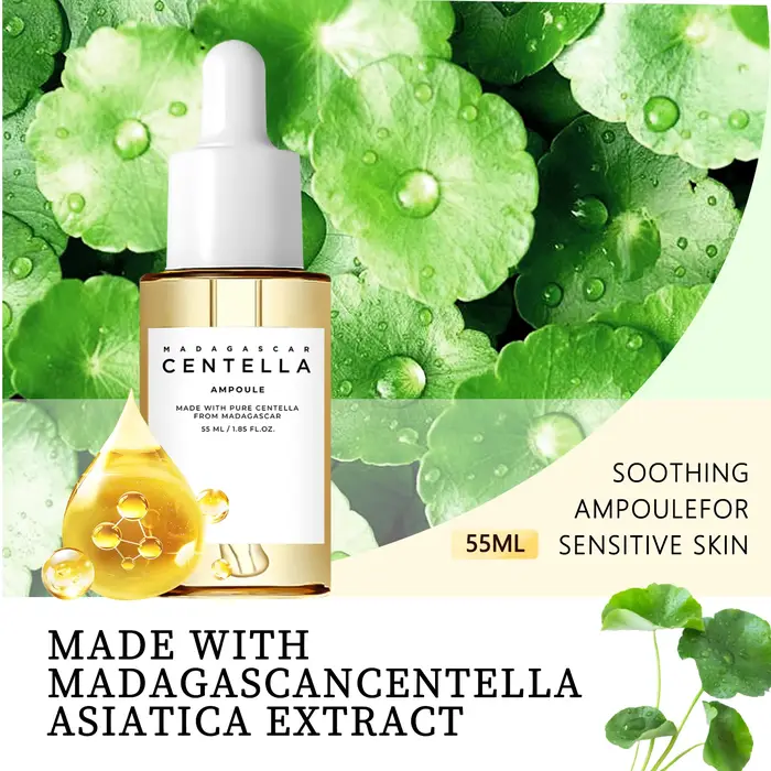 Sérum éclaircissant Centella Asiatica : calme l'irritation, réduit les défauts, équilibre les sébum et diminue les marques sombres pour une peau claire.