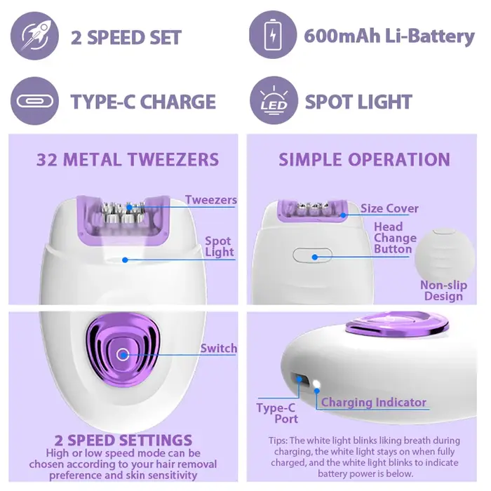 Épilateur et rasoir électrique Rechargeable 2 en 1