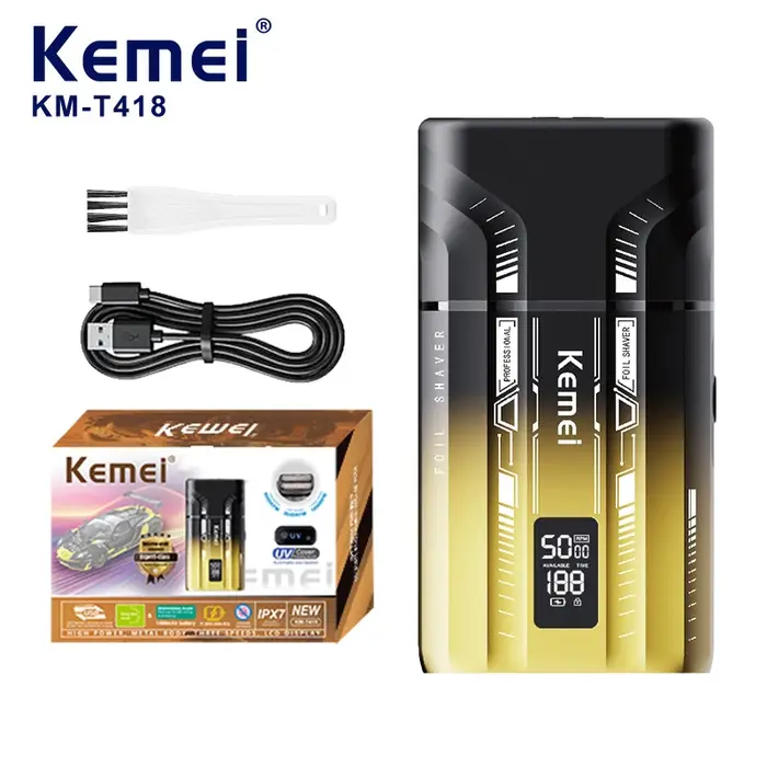 Rasoir électrique KEMEI KM-T418 à double lame oscillante pour homme, tondeuse à barbe étanche UV