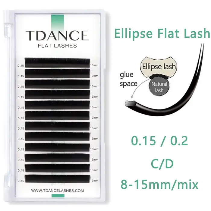 TDANCE 12 lignes 8-15mm Ellipse cils plats mat pointes fendues en forme d'extension de cils naturels
