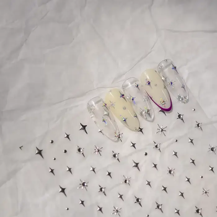 Autocollants pour ongles argentés 5D, 1 pièce, mini étoile en métal, autocollants pour nail art, aut