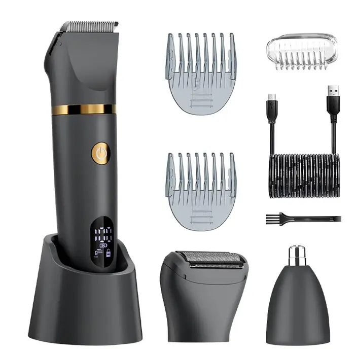 Tondeuse corporelle 3 en 1 pour hommes, rasoir électrique étanche, Rechargement USB, écran LCD, Kit