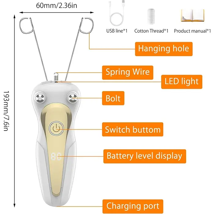 Épilateur électrique à fil de coton avec écran LCD