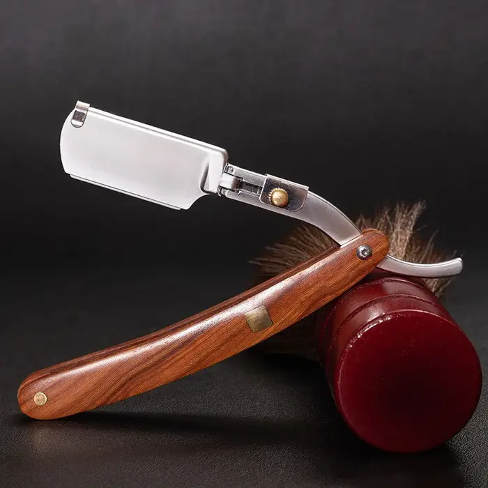 Nouveaux rasoirs droits pour hommes manche en bois naturel adapté aux lames à Double bord rasoir de barbier professionnel et fermé