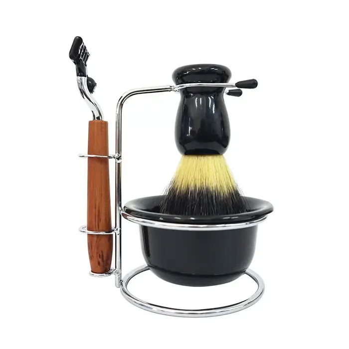 Ensemble de rasage avec manche en bois pour homme