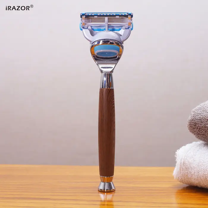 IRAZOR-Rasoir Classique à 5 Couches avec Manche en Bois pour Homme, Outil de Toilettage Manuel pour