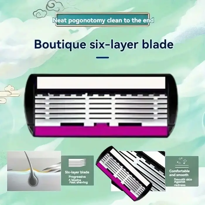 Rasoir manuel pour hommes avec lame en acier inoxydable à 6 couches et 2 poignées + 30 lames