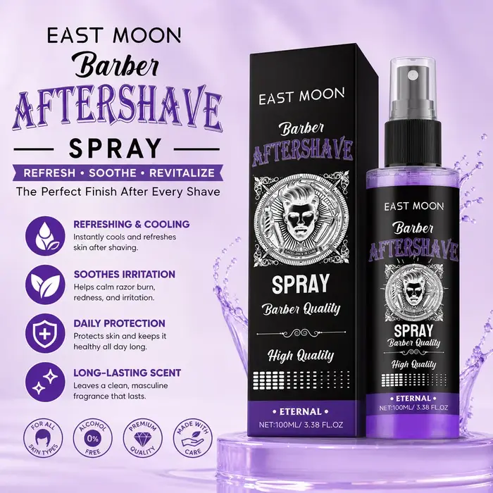 Spray après-rasage pour hommes, frais, apaisant, hydratant, doux, non-irritant, pour usage quotidien chez le barbier ou à la maison.