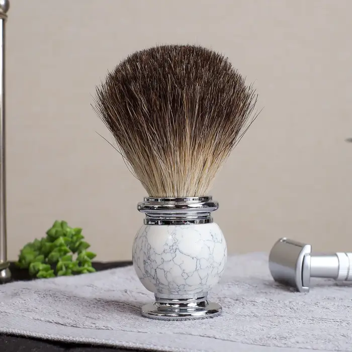 IRAZOR – brosse de rasage pour hommes, avec manche en pierre naturelle, pour barbe lisse et poils du