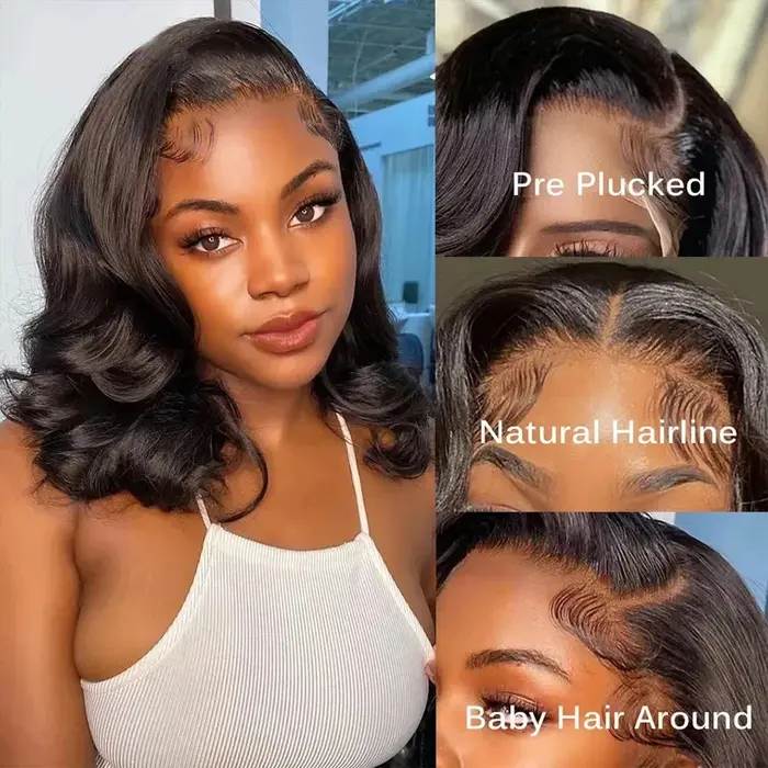 Perruque Bob Lace Front Wig Body Wave Naturelle, Cheveux Courts, 13x6, 13x6, Transparent, HD, Liquim