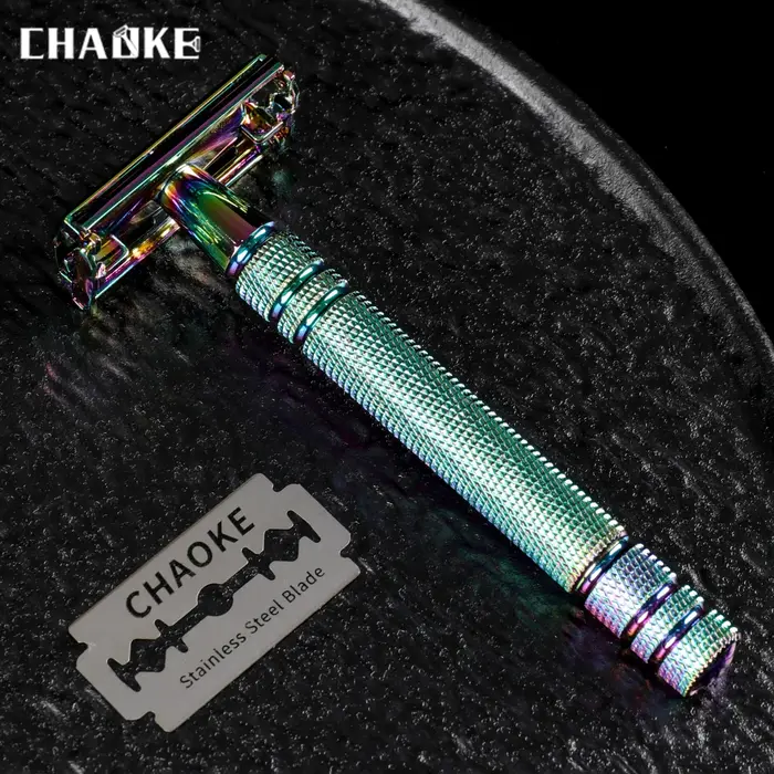 Rasoir manuel vintage Chaoke Rainbow Coating, rasoir à double tranchant coloré, ouverture papillon,