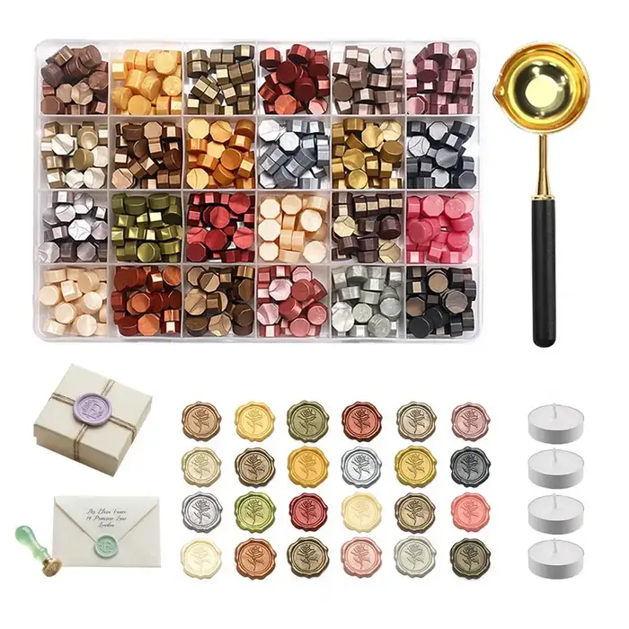 Kit de sceau de cire, avec cuillère à faire fondre les perles de cire et ensemble de bougies, kit de tampon à sceau de cire, pour la création de bijoux DIY et les invitations de mariage