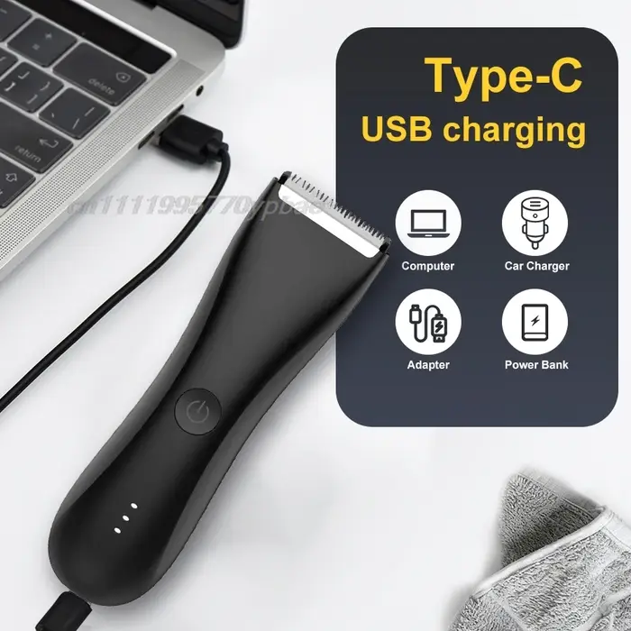 Tondeuse à poils corporels, tondeuse pubienne, rasoir pour les parties intimes, pour hommes et femmes, rasoir électrique, épilateur pour hommes avec lumière LED, USB Type-C 