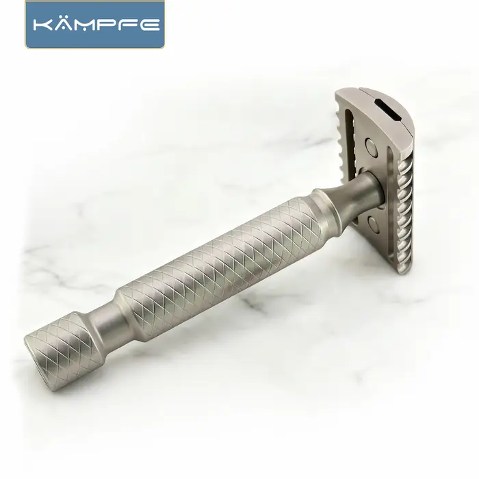 Rasoir de sécurité KAMPFE CNC en alliage de titane à double tranchant avec rasoir à 5 lames à dents