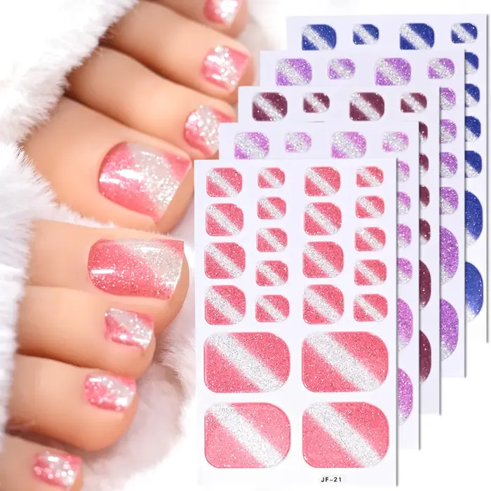 5 feuilles/110 pointes été paillettes orteil ongles autocollants couverture complète