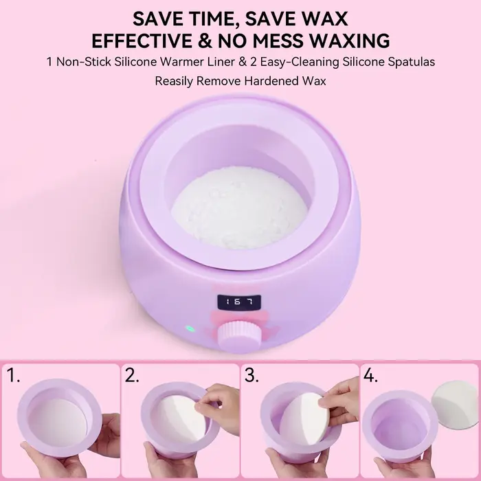 Kit chauffe-cire premium ROSEPIL 38 pièces avec pot en silicone de 450 ml et 6 sachets de cire douce à faible irritation pour différentes zones du corps